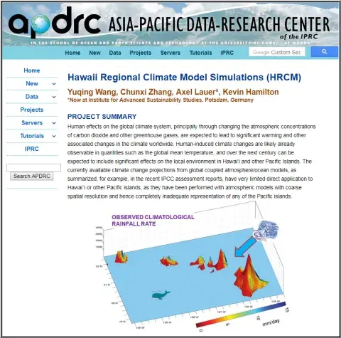 Hawaii regional climate model (HRCM) simulations
