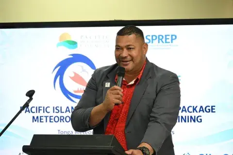 Mr. Laitia Fifita, Director Tonga Met Services and President WMO RA-V at the opening of the BIP-MT Training in Tonga